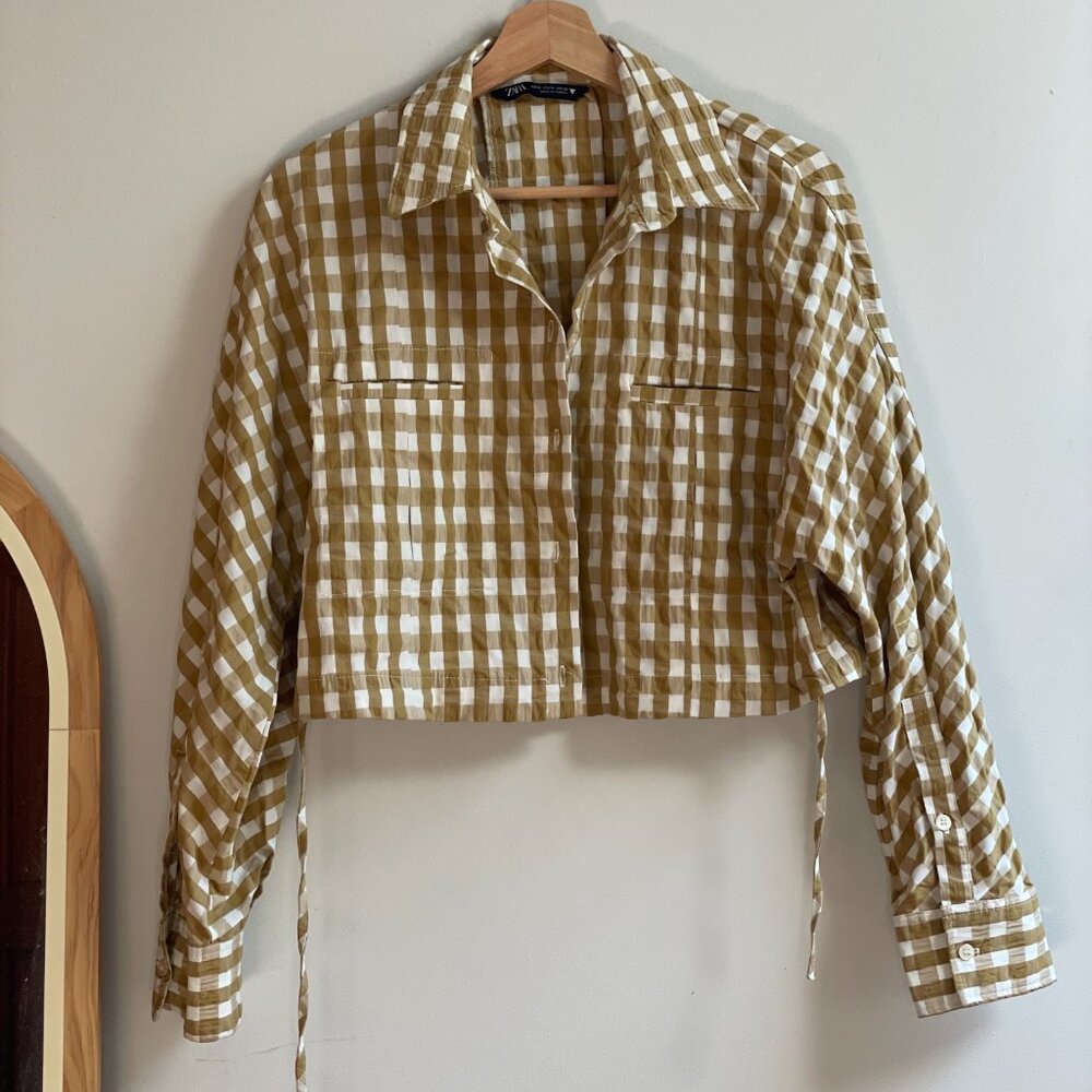 Zara Gingham Cropped Shirt /Jacket button front - Picture 2 of 4